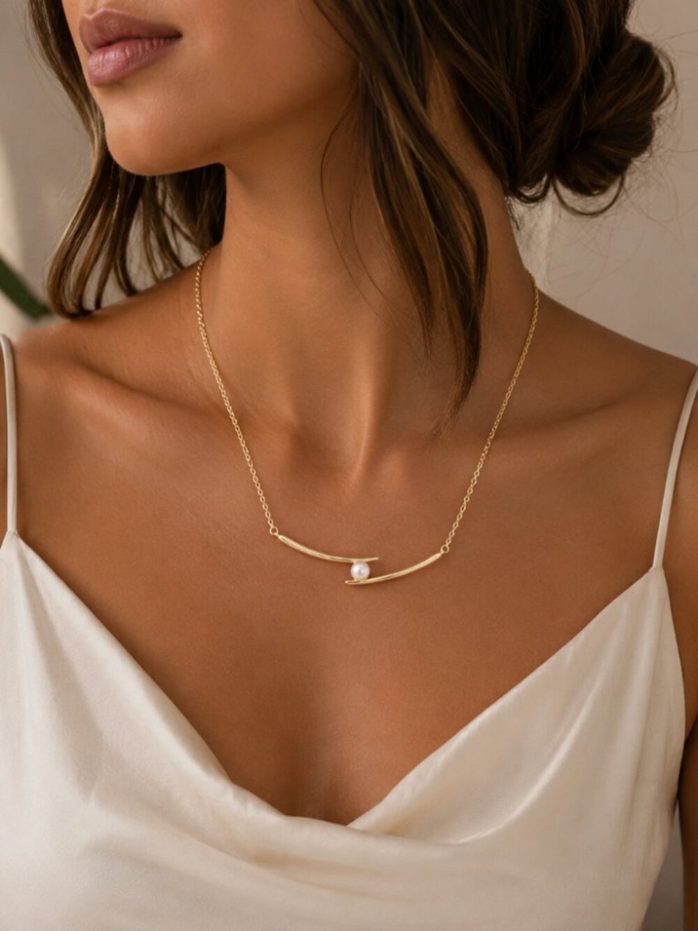 925 Sterling Silver Double Bar Pearl Necklace Chopstick Geometric Tube Necklace